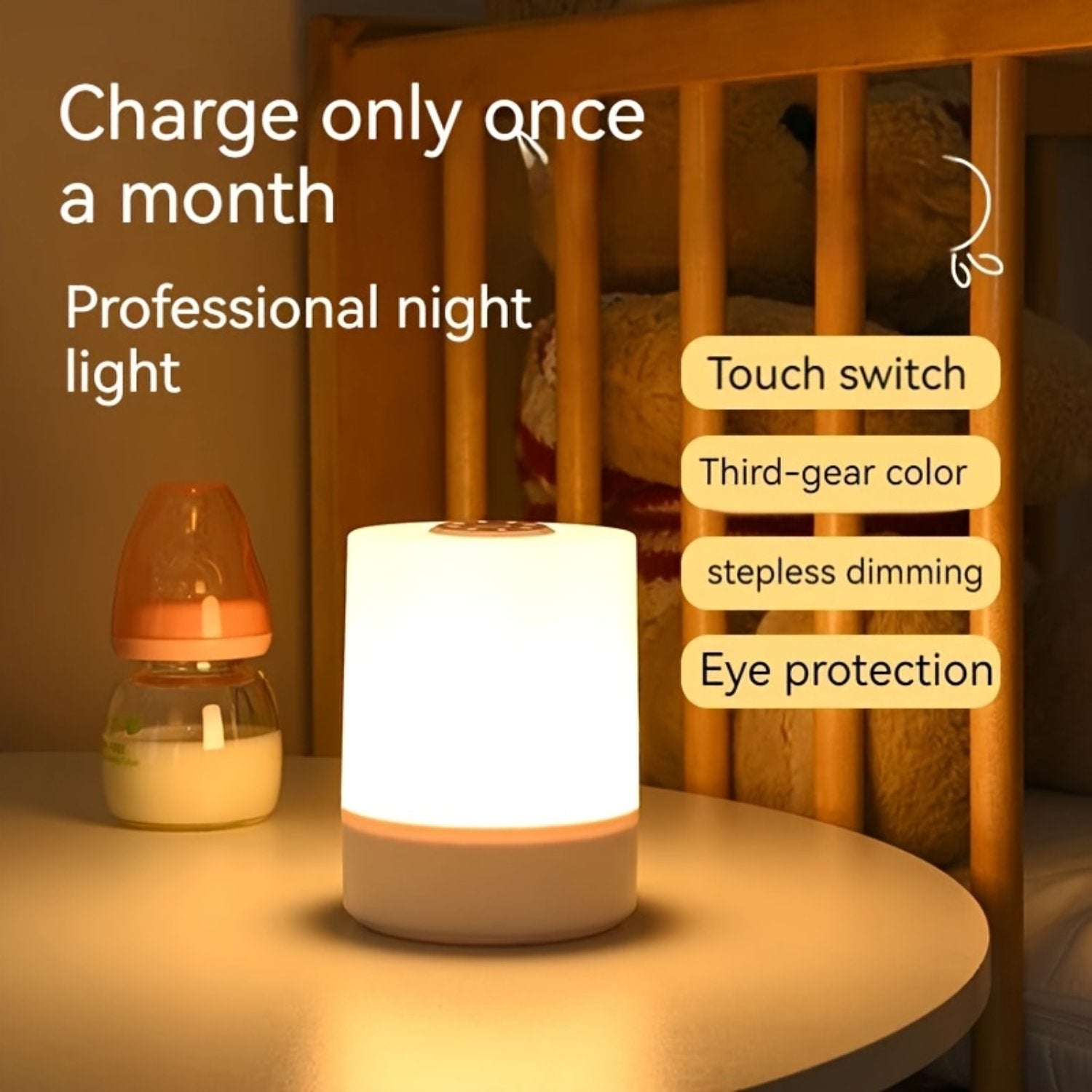 Shopeleven Touch Control LED Night Light Table Lamp, USB Rechargeable, Dimmable, with Remote Control, Plastic, White, for Bedroom, Living Room and Study (Night Light)