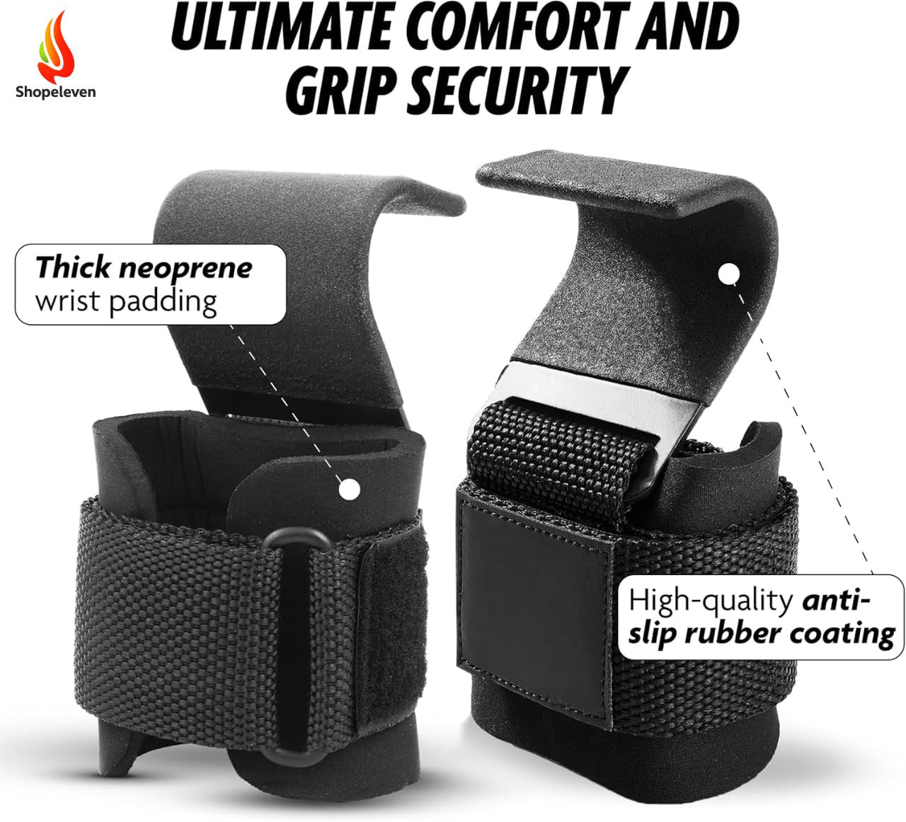 Weight Lifting Hooks for Enhanced Grip Strength, Gym Workout Hook, Metal Dual Hook Deadlift & Pull-Up Wrist Support, Adjustable Hook And Loop Closure, Assisted Gym Straps for Men & Women (WEIGHT LIFTING HOOK)