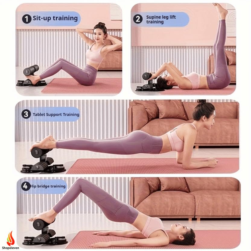 Sit-Up Bar Comes with Resistance Band Foam Handle and Rubber Suction Base | Sturdy Handle | Adjustable Height | Equipment for Sit-ups and Push-ups Assistant Device (Black) (Double suction cup)